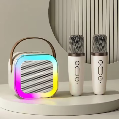 Sistem karaoke portabil cu boxa Bluetooth, lumini RGB si 2 microfoane wireless reincarcabile, efecte de voce [1]