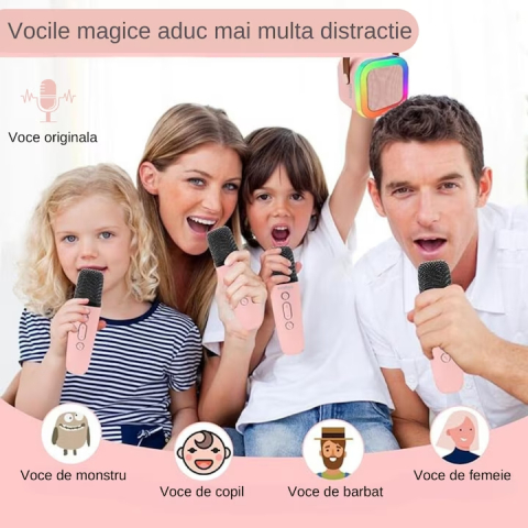 Sistem karaoke portabil cu boxa Bluetooth, lumini RGB si 2 microfoane wireless reincarcabile, efecte de voce [2]