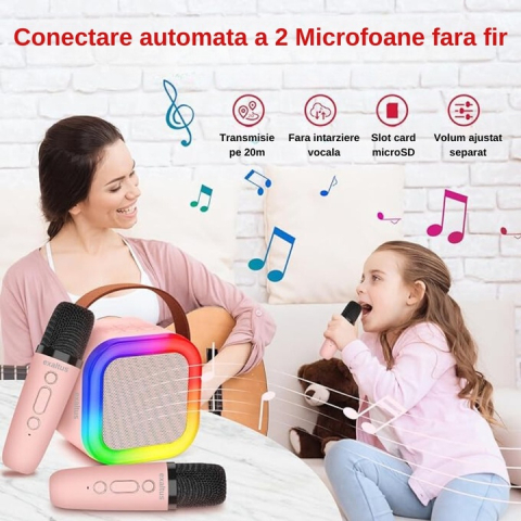 Sistem karaoke portabil cu boxa Bluetooth, lumini RGB si 2 microfoane wireless reincarcabile, efecte de voce [3]