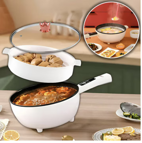 Tigaie Electrica Multifunctionala 2-in-1 cu Oala pentru Gatit la Abur, Alba [3]