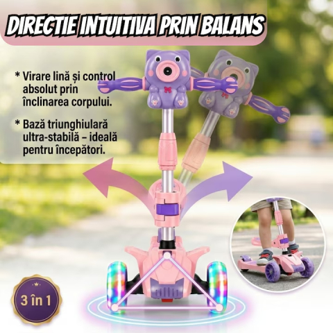 Trotineta copii pliabila cu 3 roti pentru, lumini LED, muzica si baloane de sapun, reglabila pe inaltime [11]