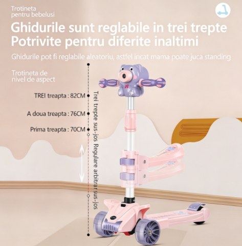 Trotineta copii pliabila cu 3 roti pentru, lumini LED, muzica si baloane de sapun, reglabila pe inaltime [21]