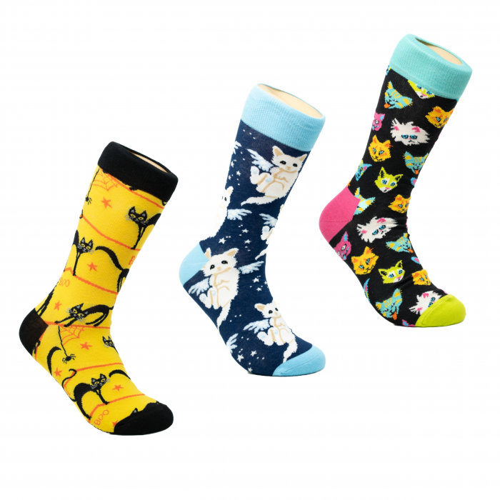 Set 3 perechi sosete colorate inalte, Pisici Colorate! [1]