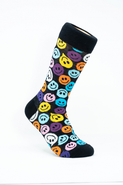 Sosete ccolorate inalte femei, Smiley Face Multicolore, Figurine Mici. [1]