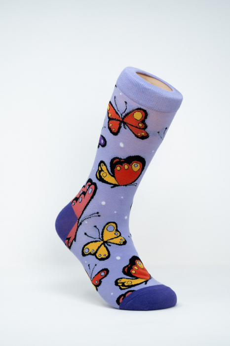 Sosete colorate inalte de femei, cu model, Fluturi Multicolori. [1]