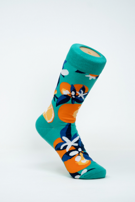 Sosete colorate inalte de femei, cu model, Imprimeu cu Fructe Portocale. [1]