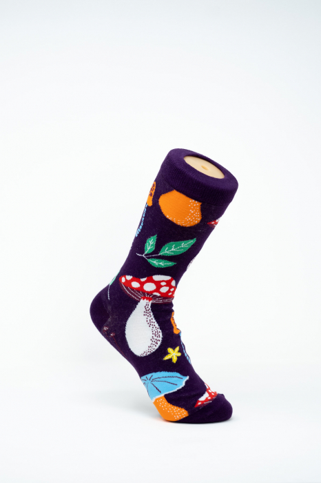 Sosete colorate inalte de femei, cu model, Mushroom Mania, Sosetele Vesele cu Ciuperci Colorate. [1]
