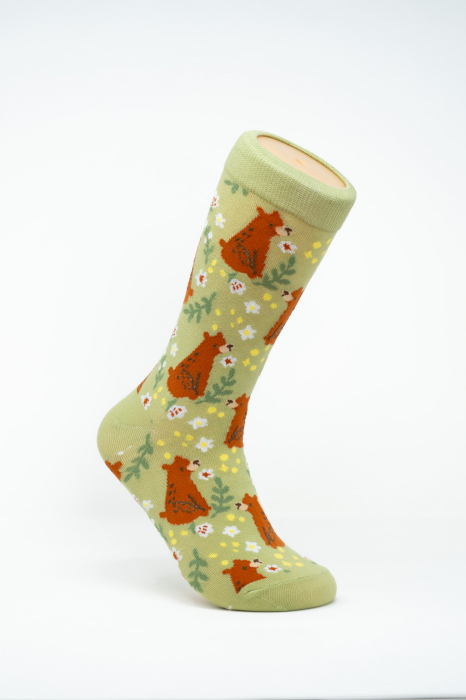 Sosete colorate inalte de femei, cu model, Ursuleti in Poiana. [1]