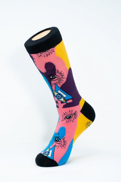 Sosete multicolore inalte femei si barbati, Imprimeu Ochi si Busola. [2]