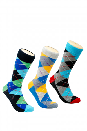 Sosete colorate barbati - Set 3 perechi, sosete colorate inalte de barbati, model Romburi,