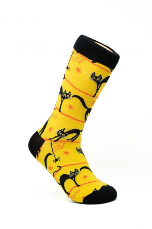 Sosete Femei - Sosete colorate inalte de femei, Cats Lovers, Pisica Neagra BOO.