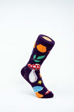 Sosete Femei - Sosete colorate inalte de femei, cu model, Mushroom Mania, Sosetele Vesele cu Ciuperci Colorate.