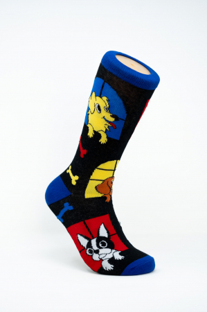 Sosete Femei - Sosete colorate inalte de femei si barbati, cu model, Dogs Lovers.