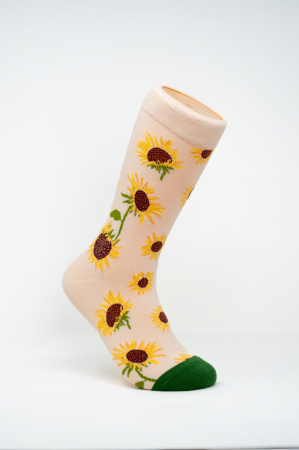 Sosete Femei - Sosete colorate inalte de femei, cu model, Floarea Soarelui.