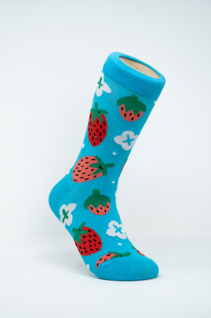 Sosete colorate femei - Sosete colorate inalte de femei, cu model, Imprimeu cu Capsuni.