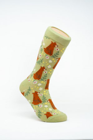 Socks for Women - Sosete colorate inalte de femei, cu model, Ursuleti in Poiana.