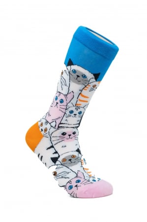 Sosete colorate femei - Sosete colorate inalte femei, Pisici Happy.