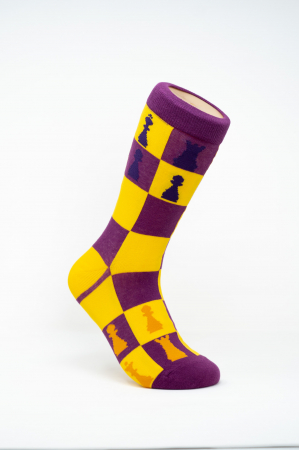 Sosete Femei - Sosete colorate inalte de femei si barbati, cu model, Tabla de Sah.