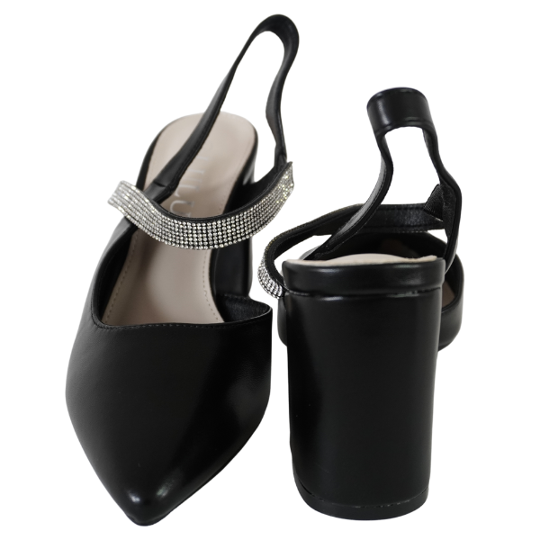 Pantofi cu toc gros și barete cu strasuri - Negru [2]