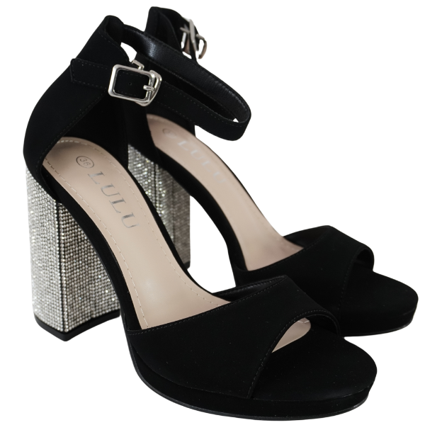 Sandale elegante cu toc gros decorat cu strasuri - Negru [1]