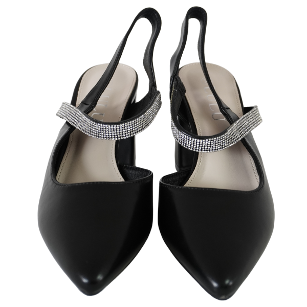 Pantofi cu toc gros și barete cu strasuri - Negru [4]