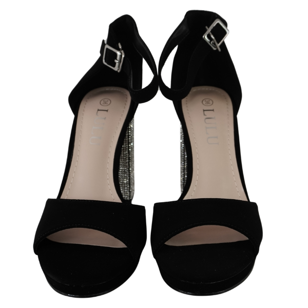 Sandale elegante cu toc gros decorat cu strasuri - Negru [3]