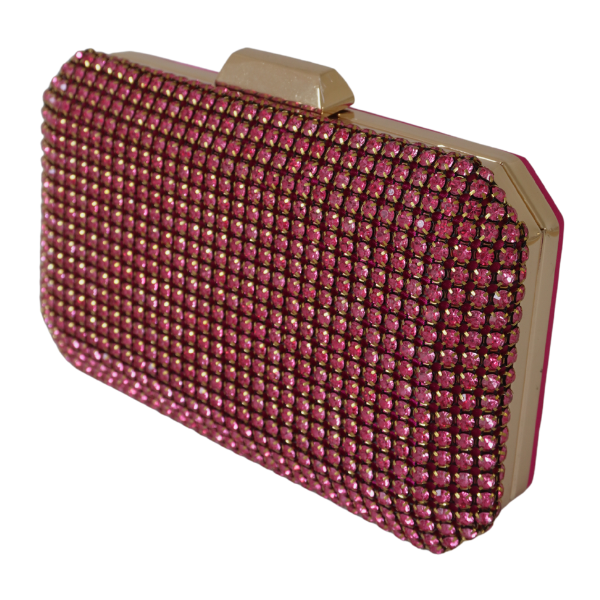 Clutch cu cristale și ramă metalica - Roz [2]