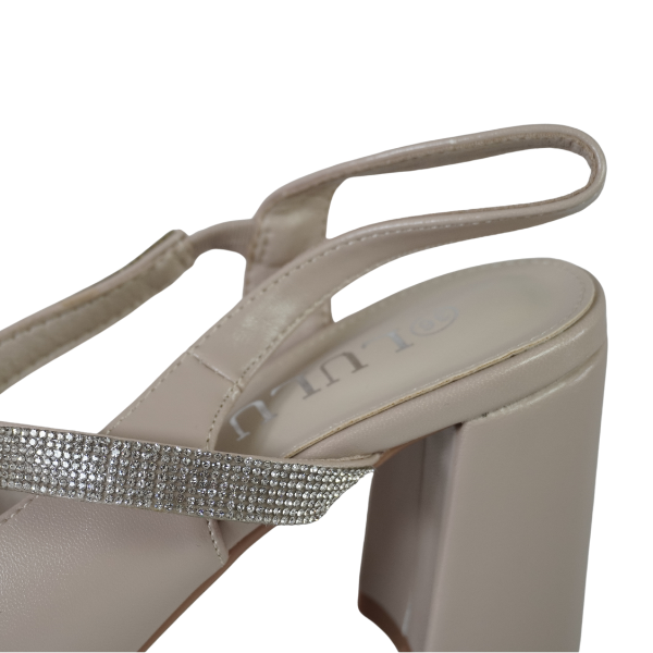 Pantofi cu toc gros și barete cu strasuri - Bej [5]