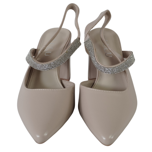 Pantofi cu toc gros și barete cu strasuri - Bej [3]