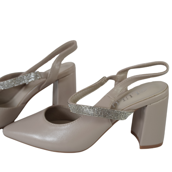 Pantofi cu toc gros și barete cu strasuri - Bej [4]