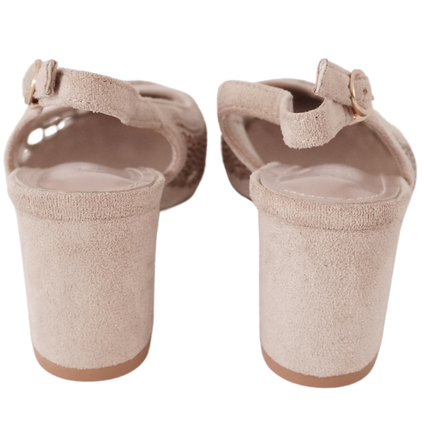 Pantofi eleganți cu toc gros și detalii strălucitoare - Bej [5]