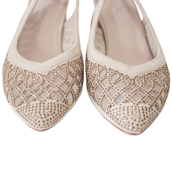 Pantofi eleganți cu toc gros și detalii strălucitoare - Bej [2]