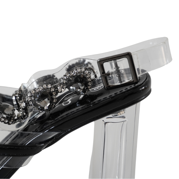 Sandale cu toc gros și barete transparente decorate cu strasuri - Negru [3]