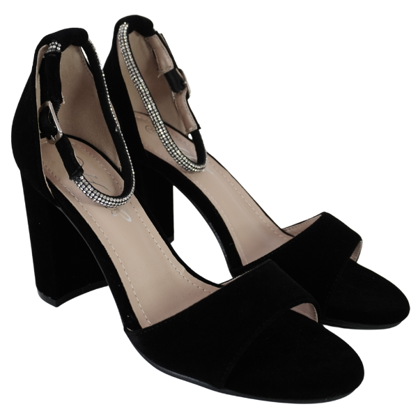 Sandale elegante cu toc gros și barete cu strasuri - Negru [1]