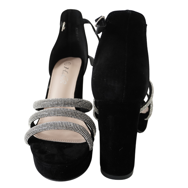 Sandale cu toc gros si barete - Negru [3]