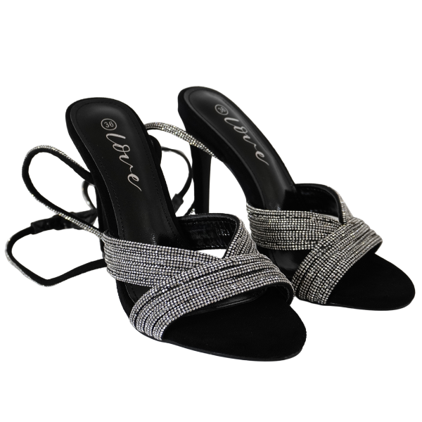 Sandale cu barete încrucișate și strasuri - Negru [1]