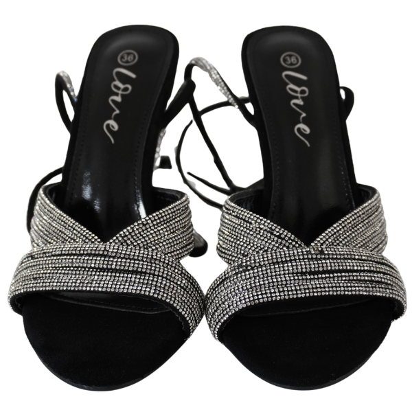 Sandale cu barete încrucișate și strasuri - Negru [2]