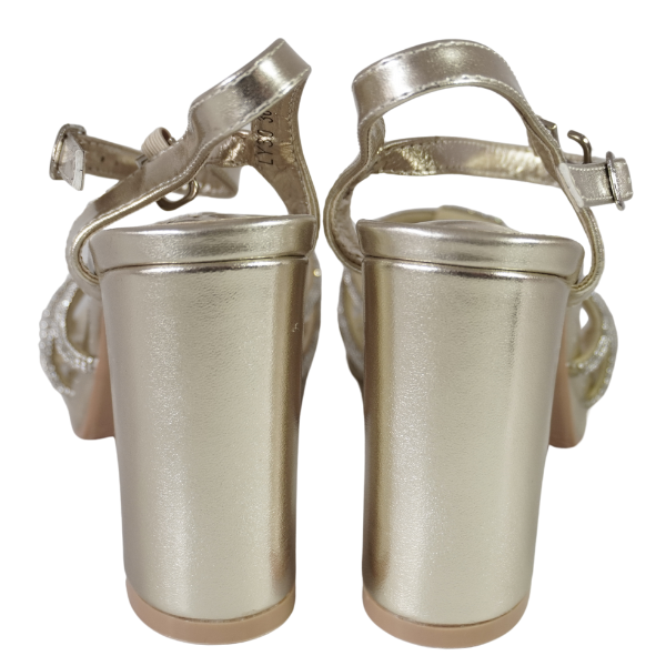 Sandale cu toc gros și barete strălucitoare - Champagne [2]