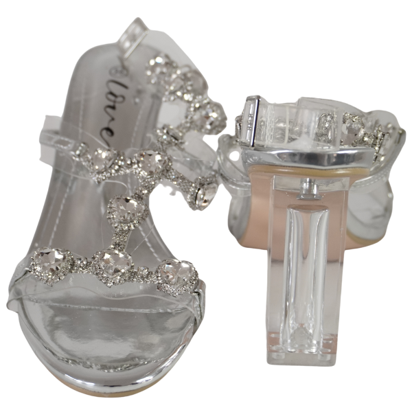 Sandale cu toc gros și barete transparente decorate cu strasuri - Argintiu [2]