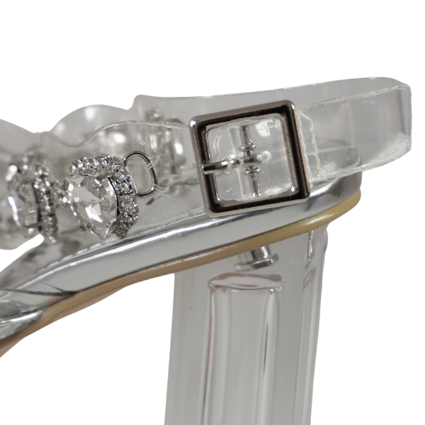 Sandale cu toc gros și barete transparente decorate cu strasuri - Argintiu [4]