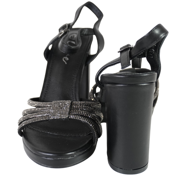 Sandale cu toc gros și barete strălucitoare - Negru [3]