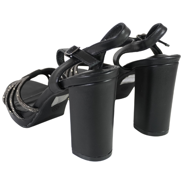 Sandale cu toc gros și barete strălucitoare - Negru [4]