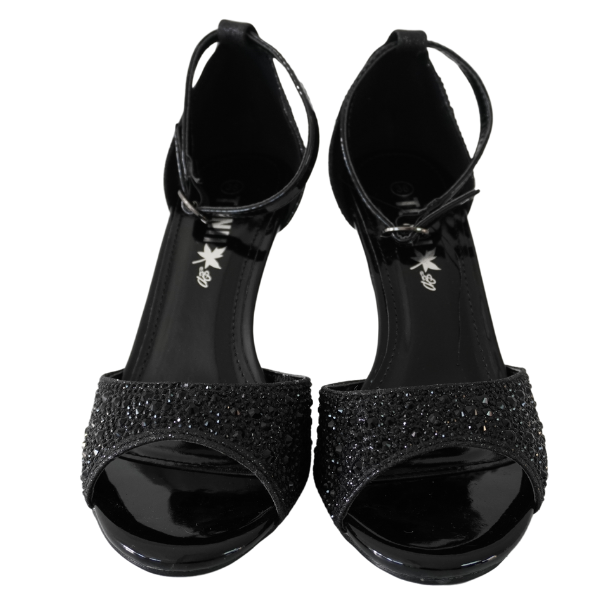 Sandale elegante cu toc subțire și strasuri - Negru [2]