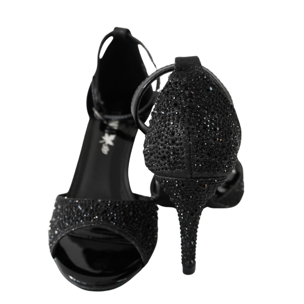 Sandale elegante cu toc subțire și strasuri - Negru [3]