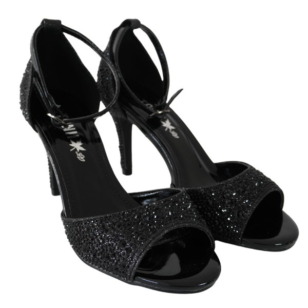 Sandale elegante cu toc subțire și strasuri - Negru [1]