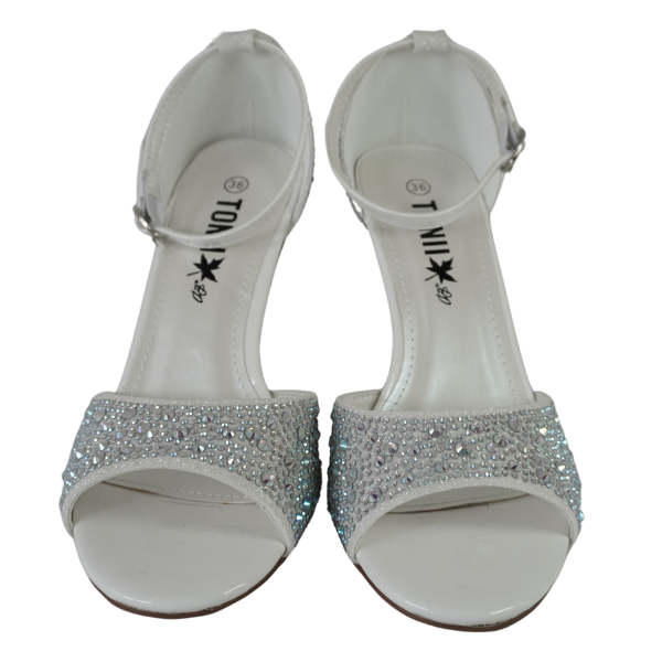 Sandale elegante cu toc subțire și strasuri - Alb [3]