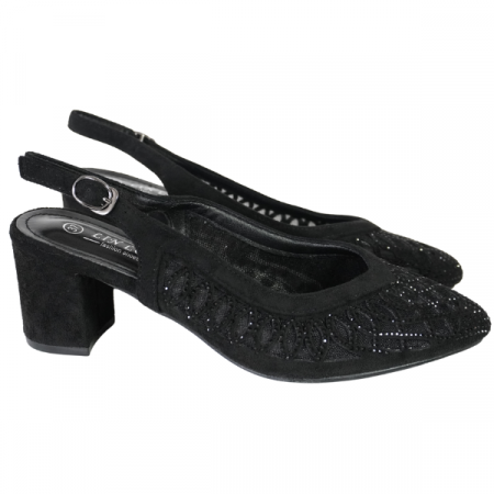 Pantofi eleganți cu toc gros și detalii strălucitoare - Negru [1]