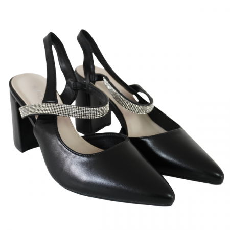 Pantofi - Pantofi cu toc gros și barete cu strasuri - Negru