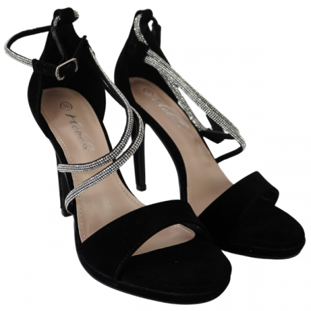 Sandale - Sandale elegante cu toc înalt și barete strălucitoare - Negru