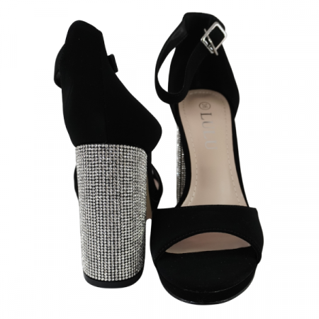 Sandale elegante cu toc gros decorat cu strasuri - Negru [1]